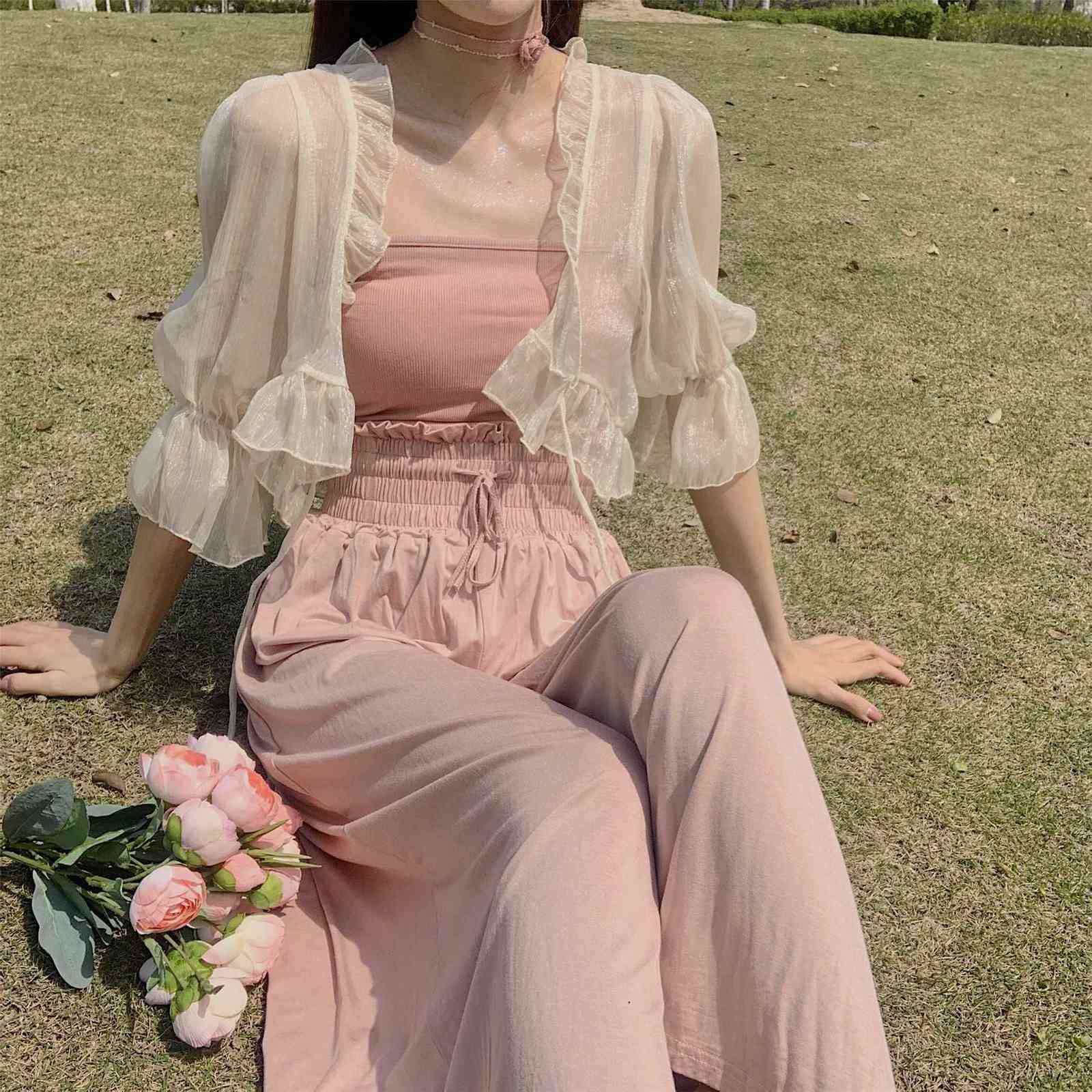 WOMENGAGA Spring Summer Women's Simple Leisure High Waist Wide Leg Pants Loose And Tight Thin Trousers 88YY 210603