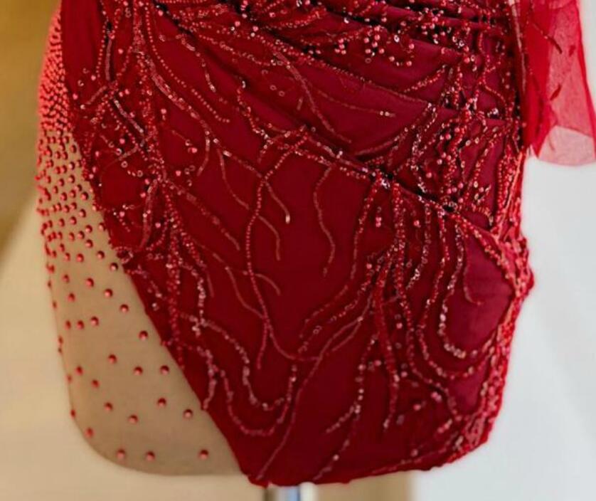 aso ebi arabic burgundy luxurious sexy evening dresses beaded crystals prom dresses high neck formal party second reception gowns zj66