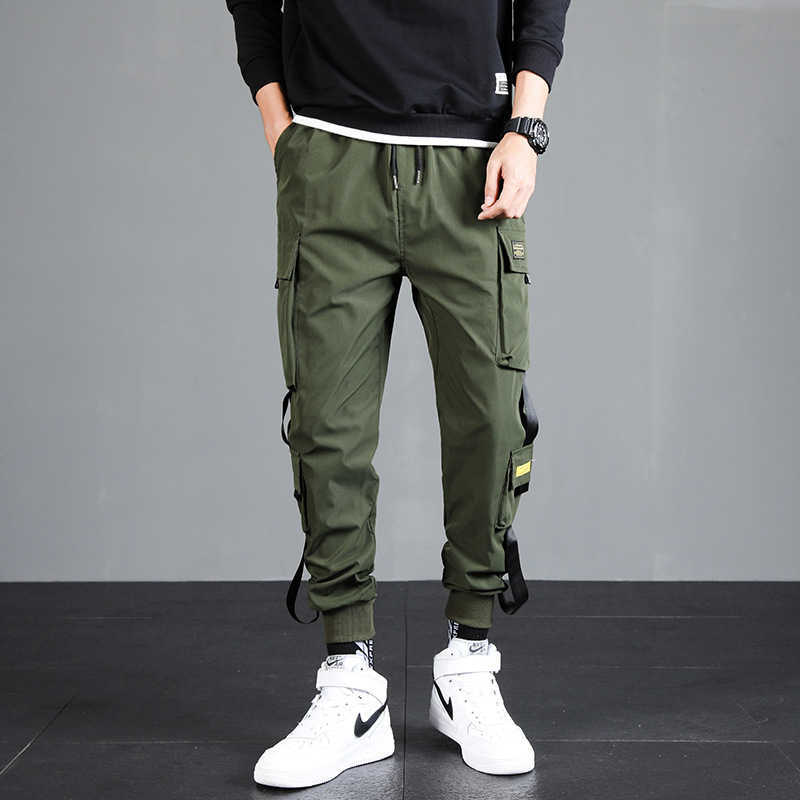 2021 Ribbons Harem Joggers Men Cargo Pants Male Harajuku Fashion Trousers Streetwear Hip Hop Casual Pockets Track Pants S-5XL X0723