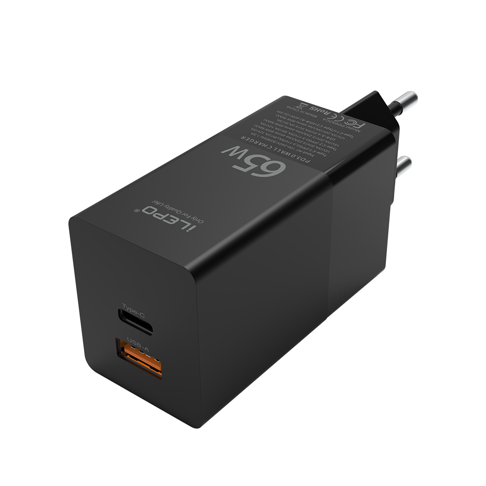 65W GaN PD Charger Quick Charging Port USB C Dual Ports with Fast QC30 Wall Adapter for Smart Phone Tablets