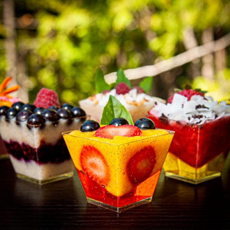 Disposable Cups & Straws 50pcs 60ml 2oz Reusable Plastic Portion Glitter Trapezoidal Dessert Mini Food Container For Jelly MoussesDisposable
