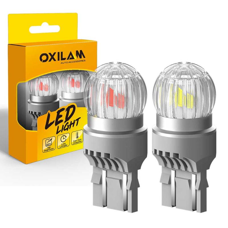 Emergency Lights OXILAM 2PCS W21 5W 7443 T20 LED Bulb White Red 7440 Daytime Running Light Backup Reverse Tail Brake Lamp DRL 3030SMD 6000K, As pic