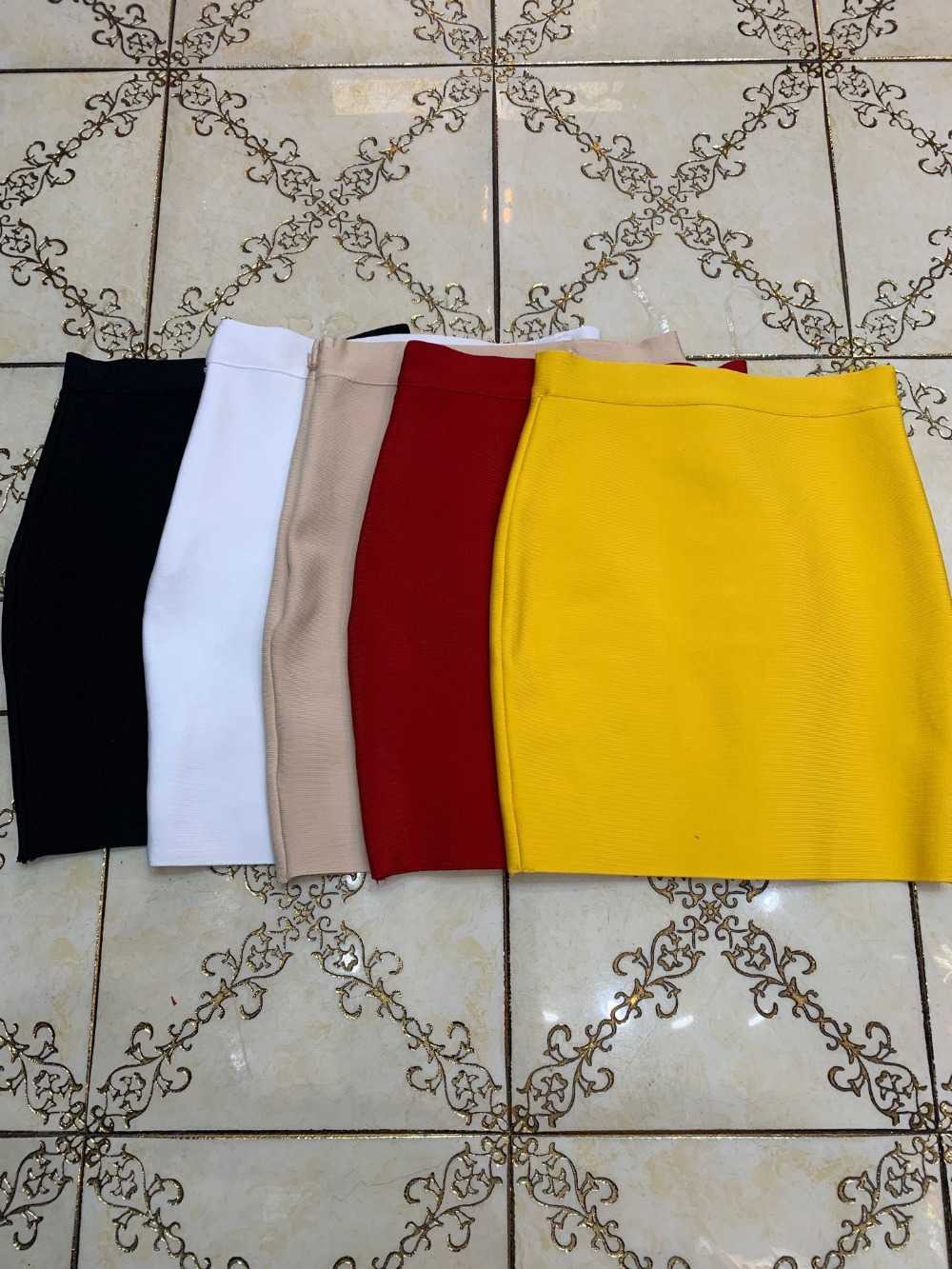 Free 7 Colors Sexy Solid Zipper Orange Blue Black Bandage Skirt Women Elastic Bodycon Summer Mini Pencil 43cm 210619