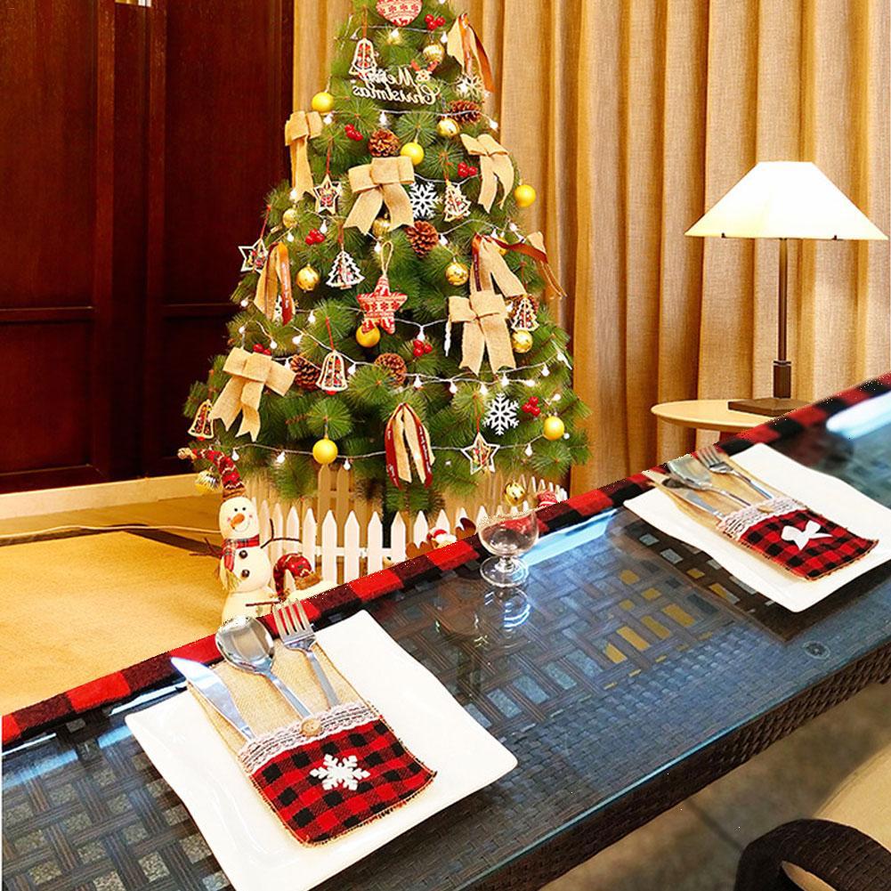 Red Plaid Tableware Knife Fork Cover Chirstmas Cutlery Holder Christmas Home Kitchen Table Decoration DBC VT0755 Free shipping