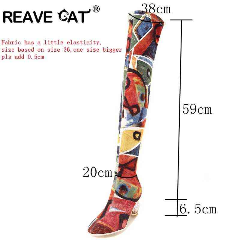 REAVE CAT Women autumn Spring Thigh High Boots Ankle Clear transparent Heels Stretch Colorful Over The Knee Botas Bottine Femme 211105