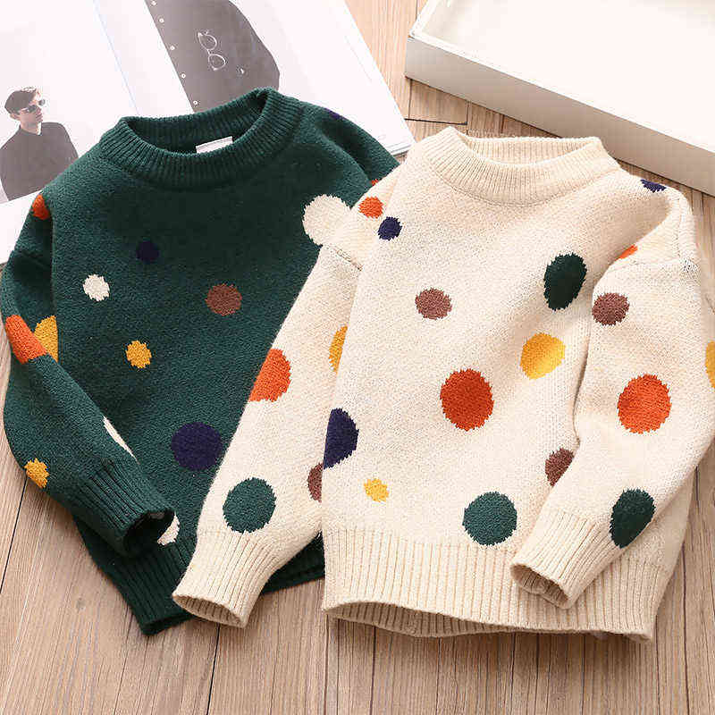 Autumn Spring 2 3 4 6-10 Years Kids Children'S Clothing O-Neck Colorful Dot Knitted Pullover Winter Sweater For Baby Girls 211104