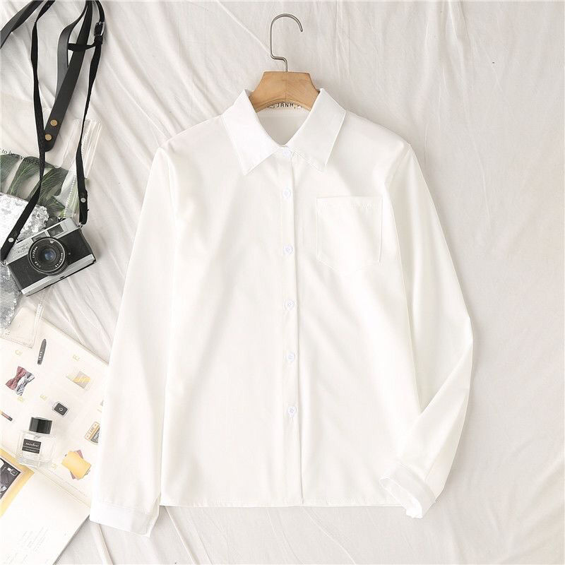 JMPRS White Women School Shirts Fashion JK Preppy Style Spring Japan Long Sleeve Girls Blouse Harajuku Necktie Ladies Tops 210225