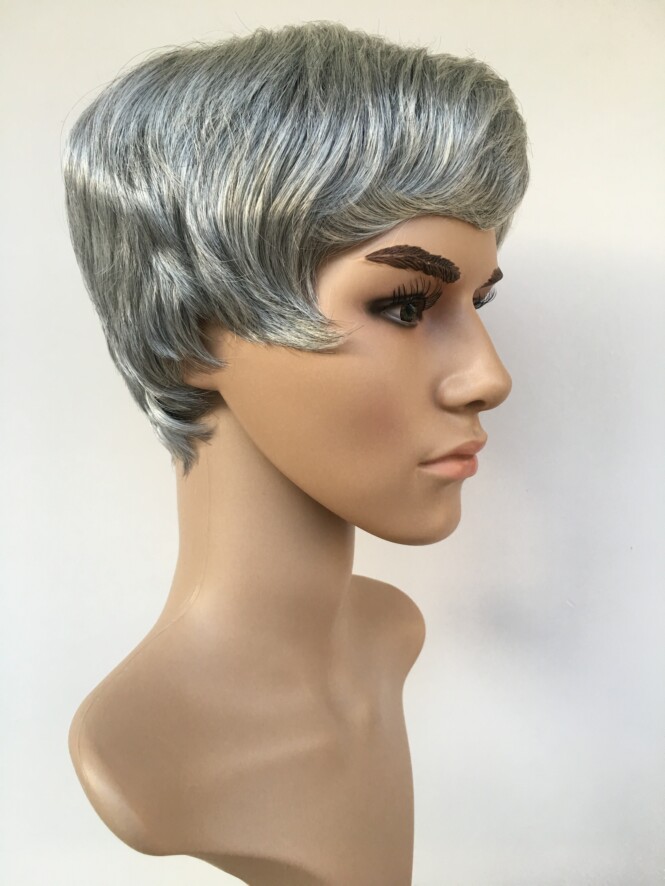 Fashion Mens Male Wig Handsome Vogue Short Light Grey Straight Wigs For African American Full Wigs None Lace Hair In Stock Y demandfactory d