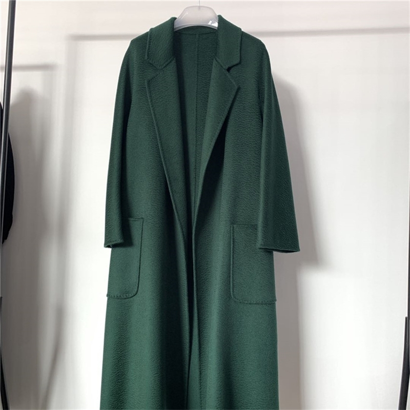 Water ripple autumn winter new high-end double-sided cashmere mid-length wool white red coat women 210218