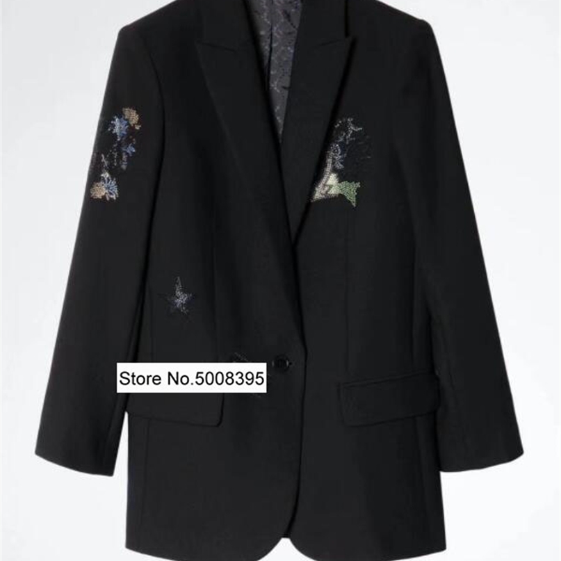 Woman Black Flowers Star Strass Decoration Blazer Single Button Long Sleeves Fashion Suit Coat SS 211019
Woman Black Flowers Star Strass Decoration Blazer Single Button Long Sleeves Fashion Suit Coat SS 211019