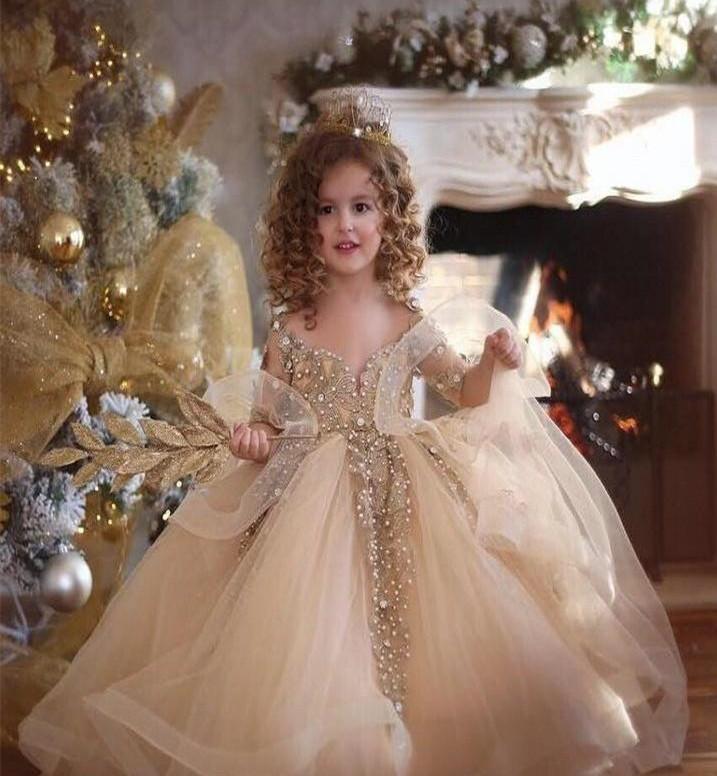 Girl's Dresses Vintage Champagne Lace Flower Girls For Weddings With Full Sleeve Ball Gown Appliques Beaded Formal Kids Party Vestidos, Red;yellow
Girl's Dresses Vintage Champagne Lace Flower Girls For Weddings With Full Sleeve Ball Gown Appliques Beaded Formal Kids Party Vestidos, Red;yellow