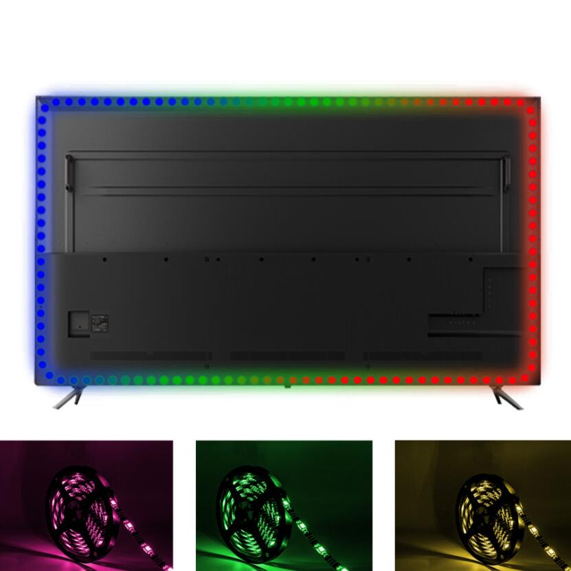 LED Smart Light Strip Set with 5050 RGB Waterproof Colorful USB 24 Keys IR Remote Control TV Background Desk Decor Screen Atmosphere Light 1M 2M 3M