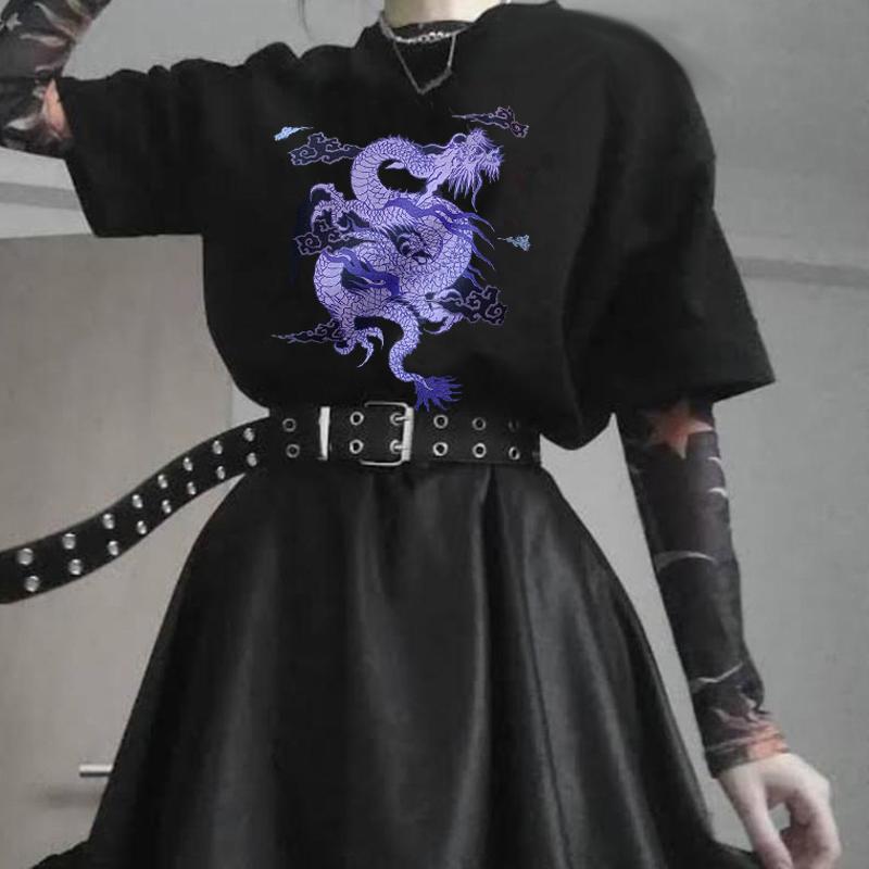Women' T Shirts Chinese Style Harajuku Vintage Purple Dragon Women Short Sleeve Tees Tumblr Clothes Vegan Cotton Gothic Punk Shirt, Black-littlegredrag
Women' T Shirts Chinese Style Harajuku Vintage Purple Dragon Women Short Sleeve Tees Tumblr Clothes Vegan Cotton Gothic Punk Shirt, Black-littlegredrag
