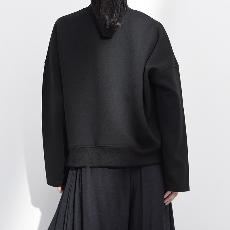 [EAM] Loose Fit White Irregular Hem Weatshirt New Satnd Collar Long Sleeve Women Big Size Fashion Tide Spring LJ201130
