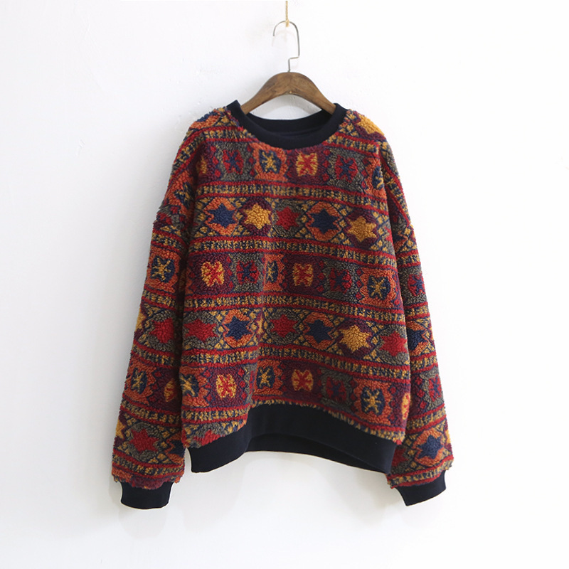 Johnature Print Leisure Hoodies Women Clothes New Autumn Pullovers Oneck Casual Geometric National Style Ladies Hoodies T200904