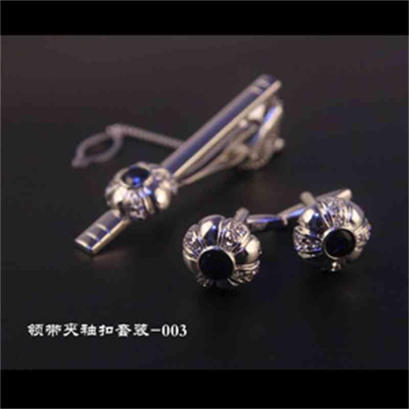 Men's Diamond Inlaid Silver Gold Tie Clip Metal Cufflinks 2-piece Set Boutique 5