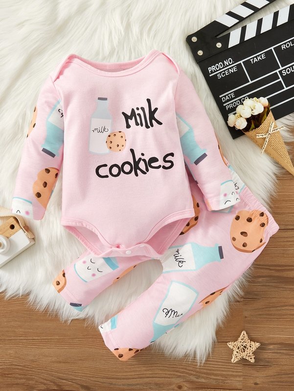 Baby Milk & Cookies Print Bodysuit & Pants SHE