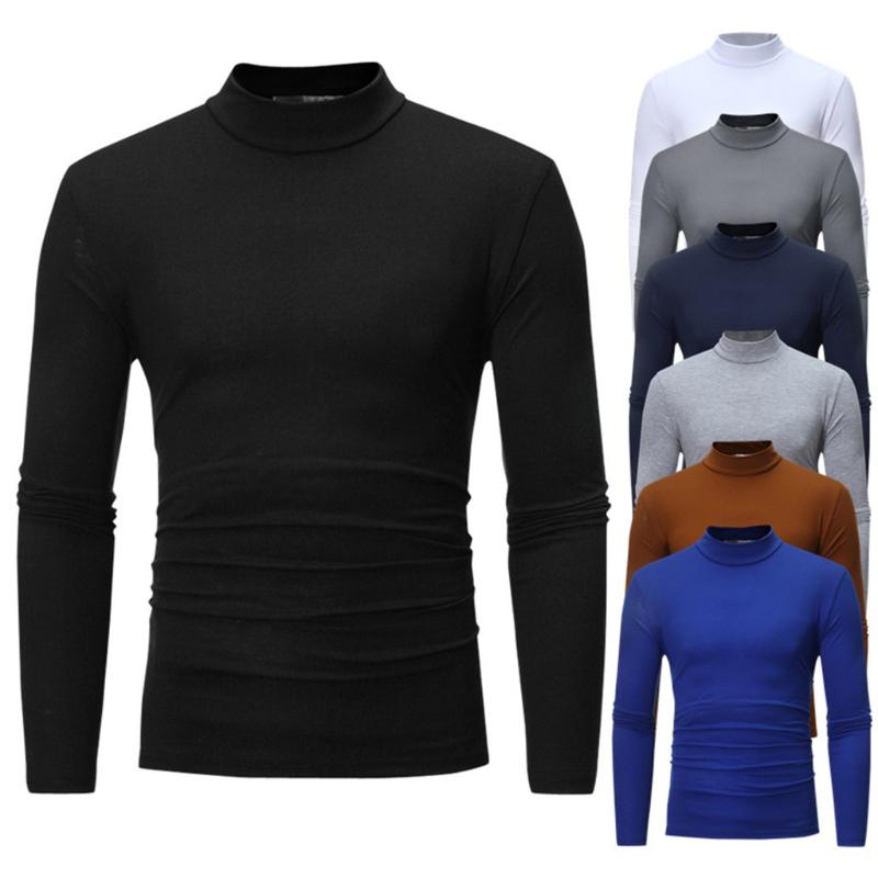 

Men's Sweaters Autumn Winter T-shirt Pure Color Cotton Turtleneck Long Sleeve Slim Casual Pullovers Basic Tops Camiseta Hombre, White;black