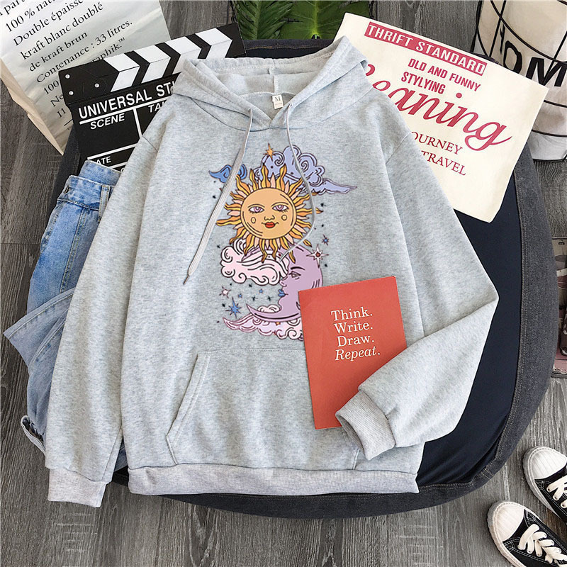 Sun and Moon Harajuku Hoodie Winter Clothes Women Oversized Sweatshirt Women Gothic Loose Streetweaer Hoodie Korean Tops 201216
