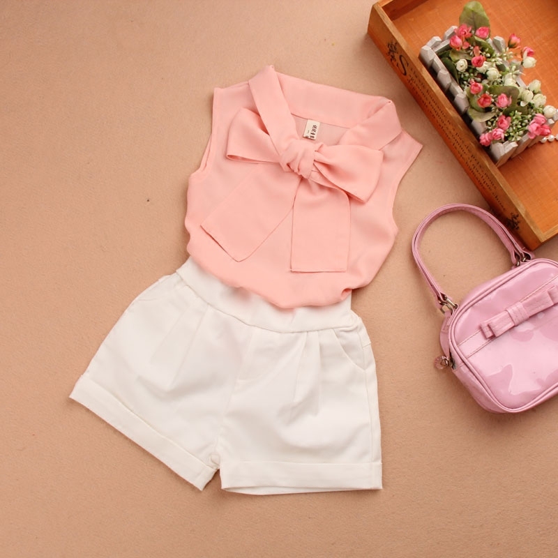 Spring Summer Kids Girls Shirts Chiffon Sleeveless Blouse Teenage Pure Color Bow Top Clothes for Girls Size 10 to 12 Shirts 210306