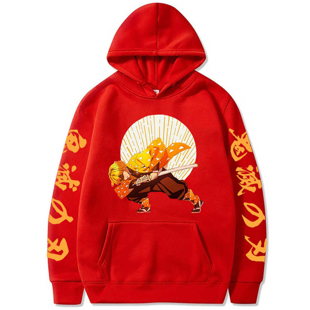 Kimetsu No Yaiba Loog Sleeve Cool Demon Slayer Agatsuma Zenitsu Women Men Casual Hoodie Simple Classic H0910