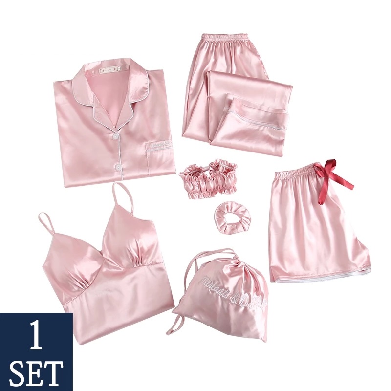 Sleepwear For Women Pyjama Set Women's Pajama Home Clothes Silk Female Pyjamas 7 Pcs Pajama For Woman Set Free Shipping