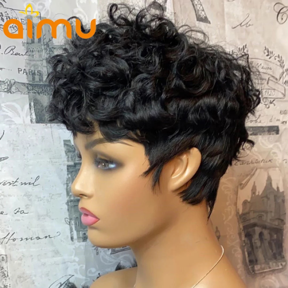 Short curly Human Hair Wigs For Women Brazilian lace front Pixie cut hairstyle bob Wigs