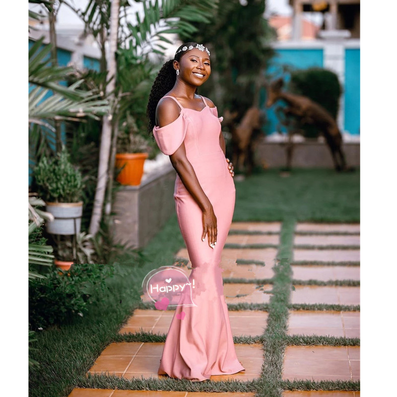 Formal Pink Mermaid Bridesmaid Dresses 2022 Long Off Shoulder Spaghetti Straps Wedding Party Dress V-neck Backless Prom Gowns