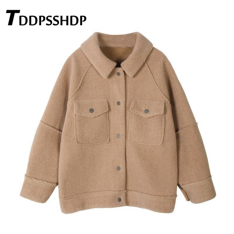 Spring Furry 3 Color Can Choose Women Coat Long Sleeve Lapel Pocket Decor Casual Female Jacket T200212