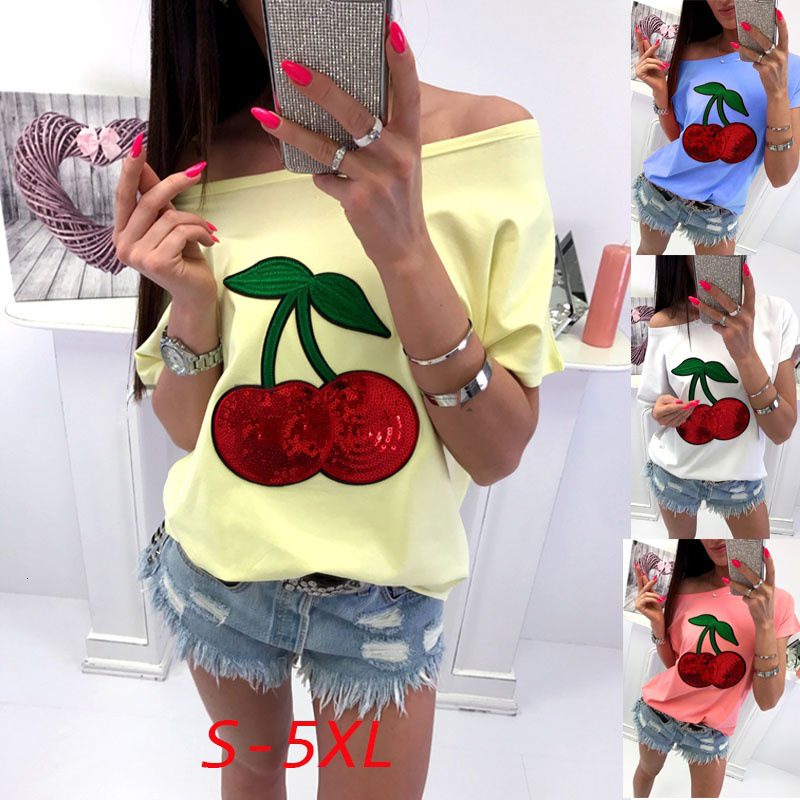 2021 New Plus Size Fashion Summer Casual Cotton Streetwear t Shirts Cherry Print Women Shirt Ladies Tshirt Off Shoulder Costume Tops W87t, Blue
2021 New Plus Size Fashion Summer Casual Cotton Streetwear t Shirts Cherry Print Women Shirt Ladies Tshirt Off Shoulder Costume Tops W87t, Blue