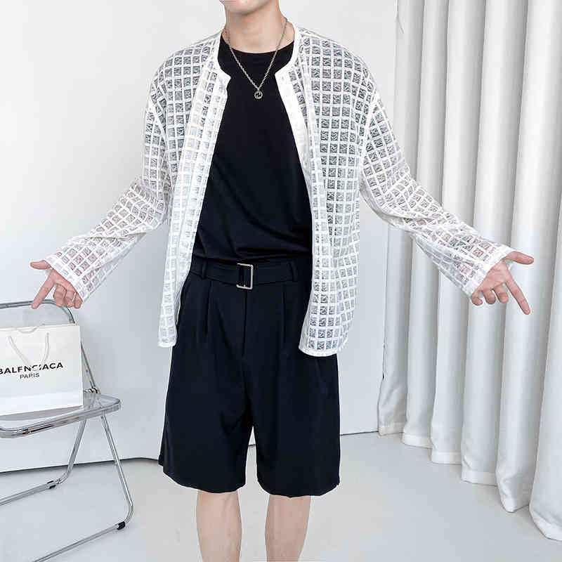 men's jackets stylish summer jacket men collarless black white plaid mesh breathable sunscreen coat loose ultra-thin casual clothi, Black;brown 
men's jackets stylish summer jacket men collarless black white plaid mesh breathable sunscreen coat loose ultra-thin casual clothi, Black;brown