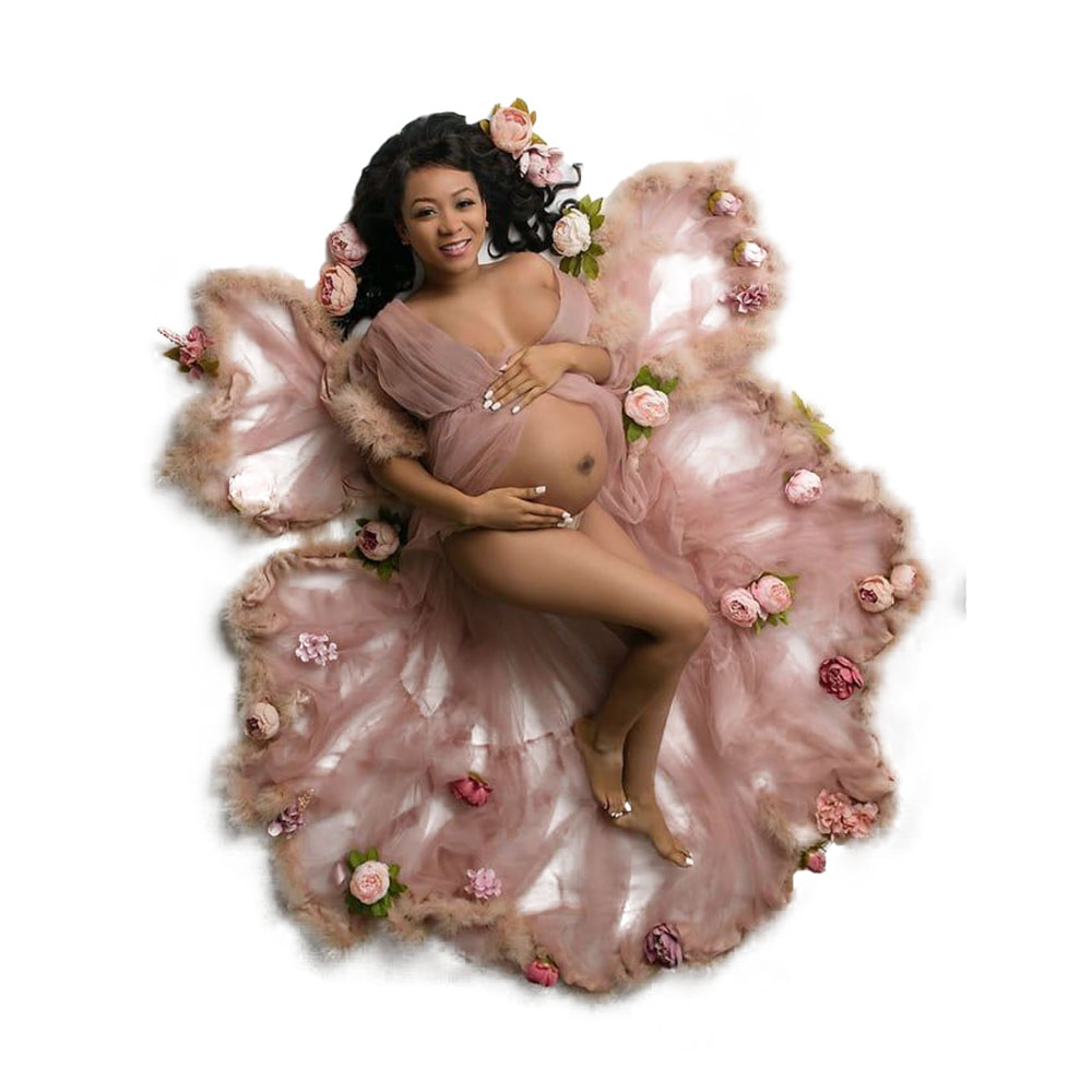 Fur Tulle Photo Shoot Sleepwear Outfits Feather See Through Maternity Robe Prom Gowns Photography Costume Wear Bathrobe
