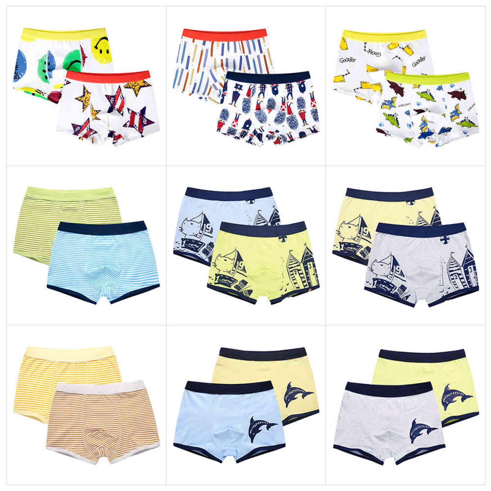 4 Piece Kids Boys Underwear Cartoon Children's Shorts Panties for Baby Boy Boxers Stripes Teenager Underpants 4-14T 211122