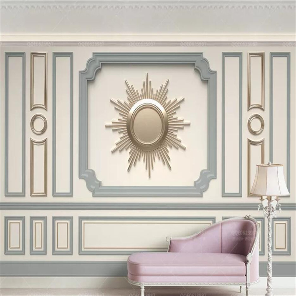 Custom wallpaper 3d simple European gold decorative lattice TV background wall living room 3d wallpaper