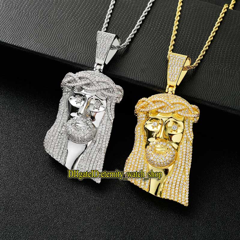 European and American Christ Jesus Head CZ Iced Out Diamond Inlaid Pendant Necklaces 92mm High Pendant Mens Necklace Pendant Hip Hop Jewelry
European and American Christ Jesus Head CZ Iced Out Diamond Inlaid Pendant Necklaces 92mm High Pendant Mens Necklace Pendant Hip Hop Jewelry