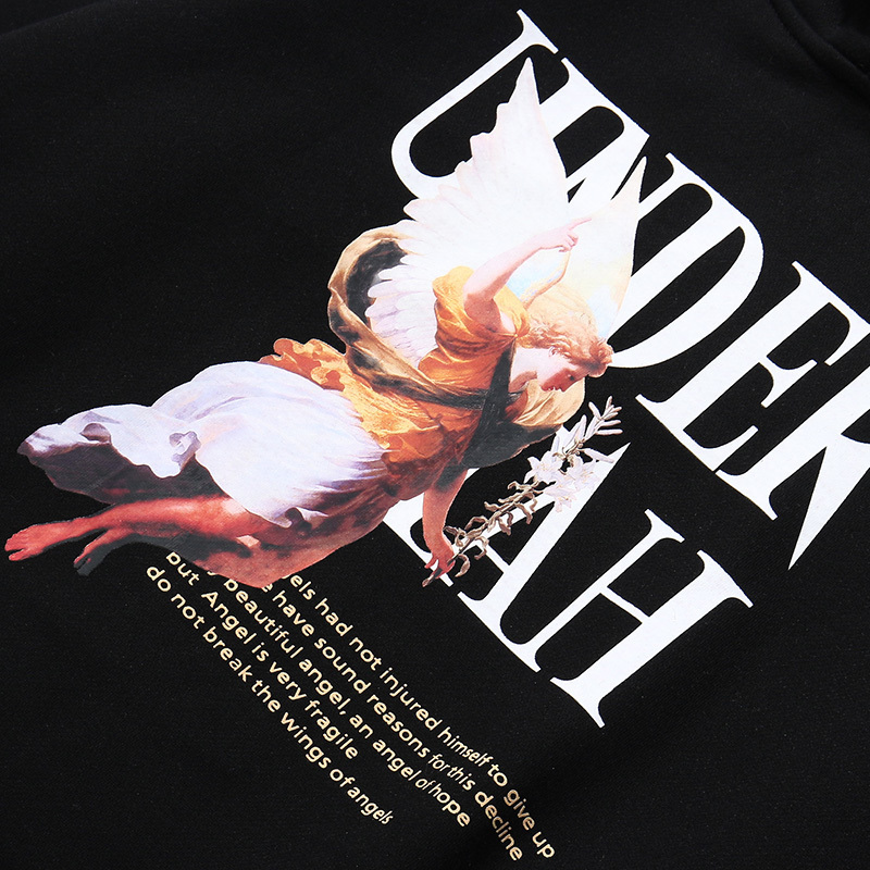 Mens Hip Hop Streetwear Hoodie Angel Girl Print Sweatshirt Loose Cotton Fleece Pullover Autumn Winter Black Hoodie Hipster 201020