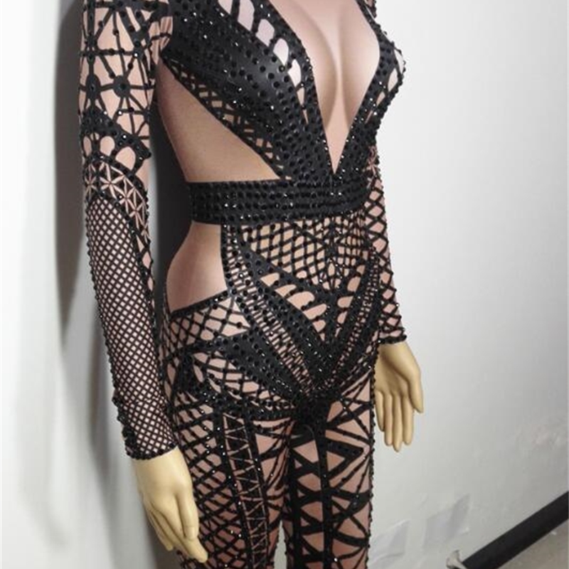 Sexy Crystal Jumpsuit: Sparkg Rhies, Stage Performance Party Romper B4