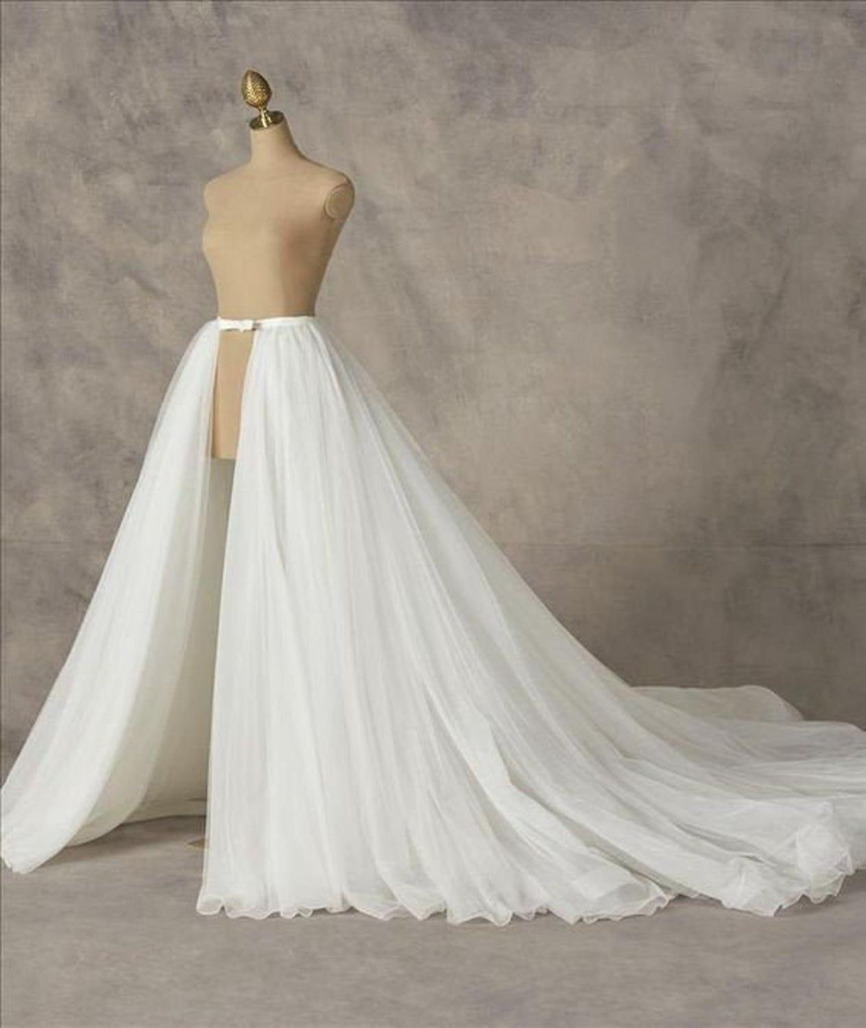 White Overskirt Bridal Overlay Wedding Long Tulle Over Detachable Maxi Skirt 210309