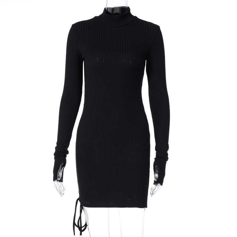 DEAT Spring Autumn Long Sleeve Bandage Temperament Fashion Sexy Mini Dress Women High Neck Knitted ML771 210709
