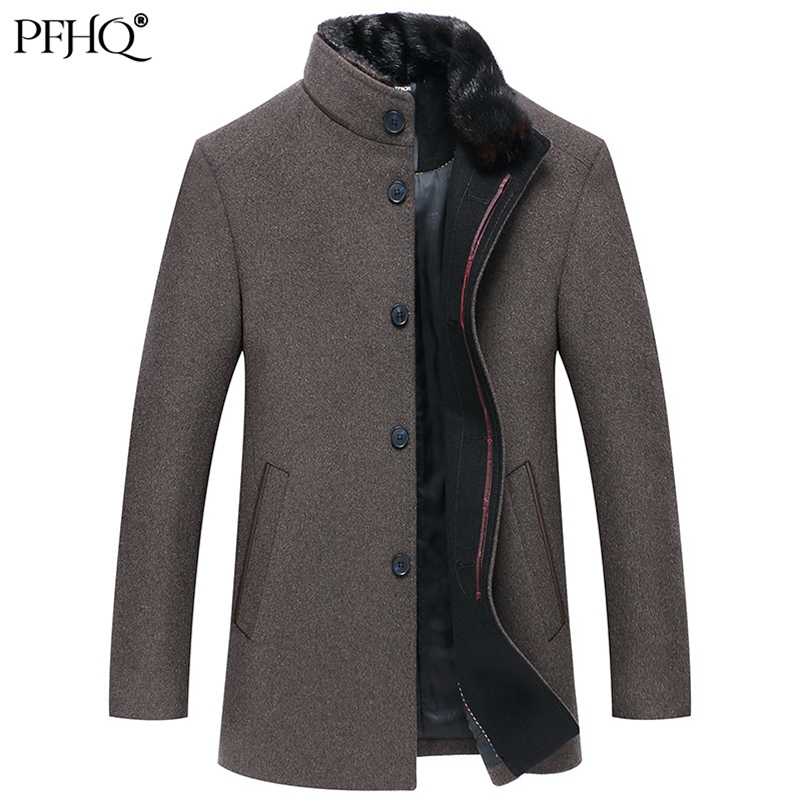 PFHQ Winter Men's Woolen Middle-aged And Elderly Business Casual Solid Color Thickened Stand Collar Trench Coat 21A5424 211122