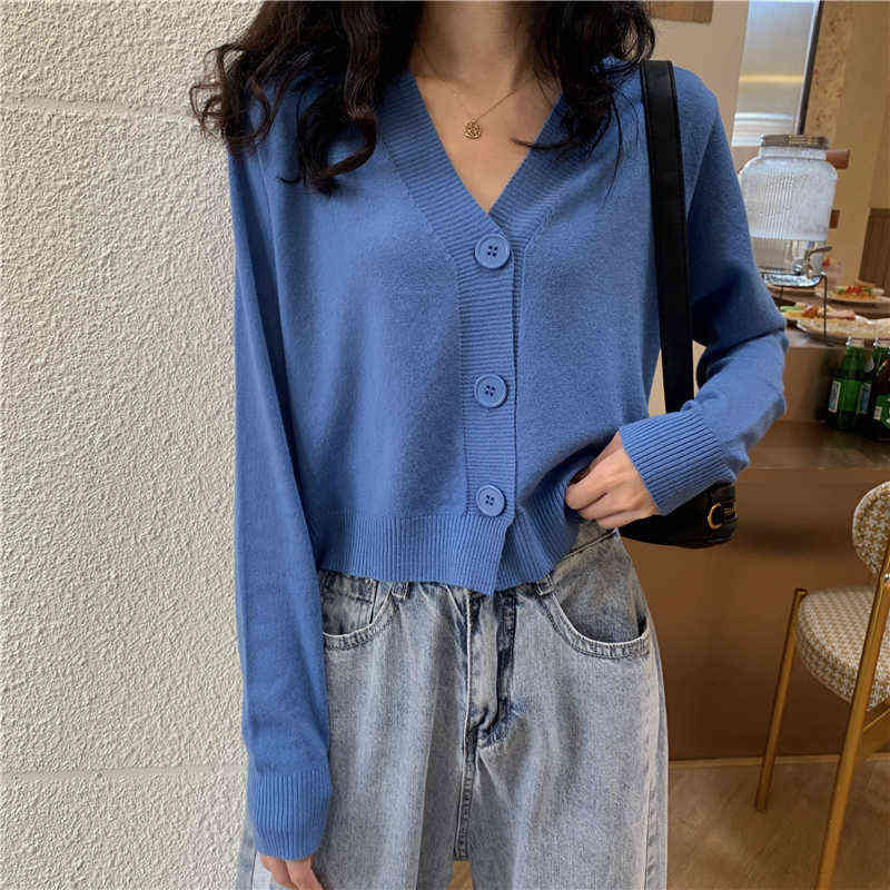 Cardigans Sweater Women Autumn Loose Ladies Knitted Cropped Female Sweaters Long Sleeve V neck Solid Chic Streetwear 211109