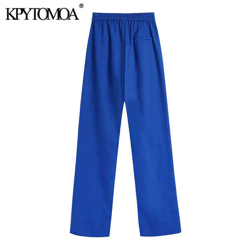 KPYTOMOA Women Chic Fashion Side Pockets Wide Leg Pants Vintage High Elastic Waist Female Trousers Mujer 211115