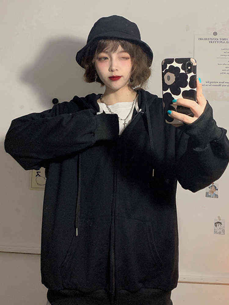 Jielur Brick Red Black Gray Hoodies Female Zip-up Tracksuit Autumn Harajuku Cool Street Fashion Women's Sweatshirt M-XXL 211109