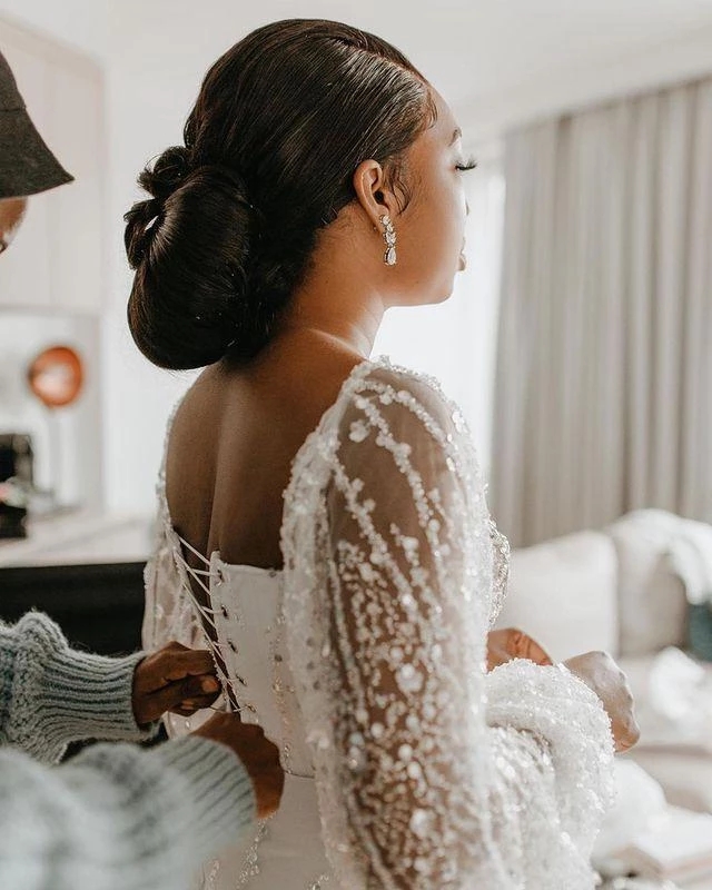 Arabic Mermaid Wedding Dresses 2022 sweetheart Crystal Long Sleeve Beaded bohemian lace-up aso ebi african bridal gowns Vestido De Novia
