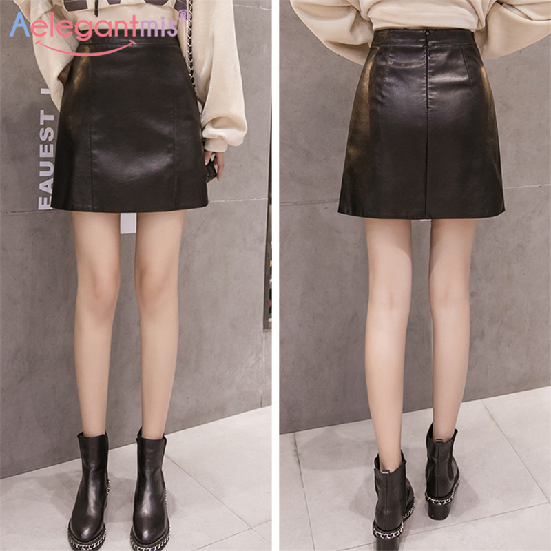 Aelegantmis Summer Fashion Elegant Women Pu Leather Skirt Casual High Waist Mini Skirt Ladies A-line Short Skirts Black Yellow 210309