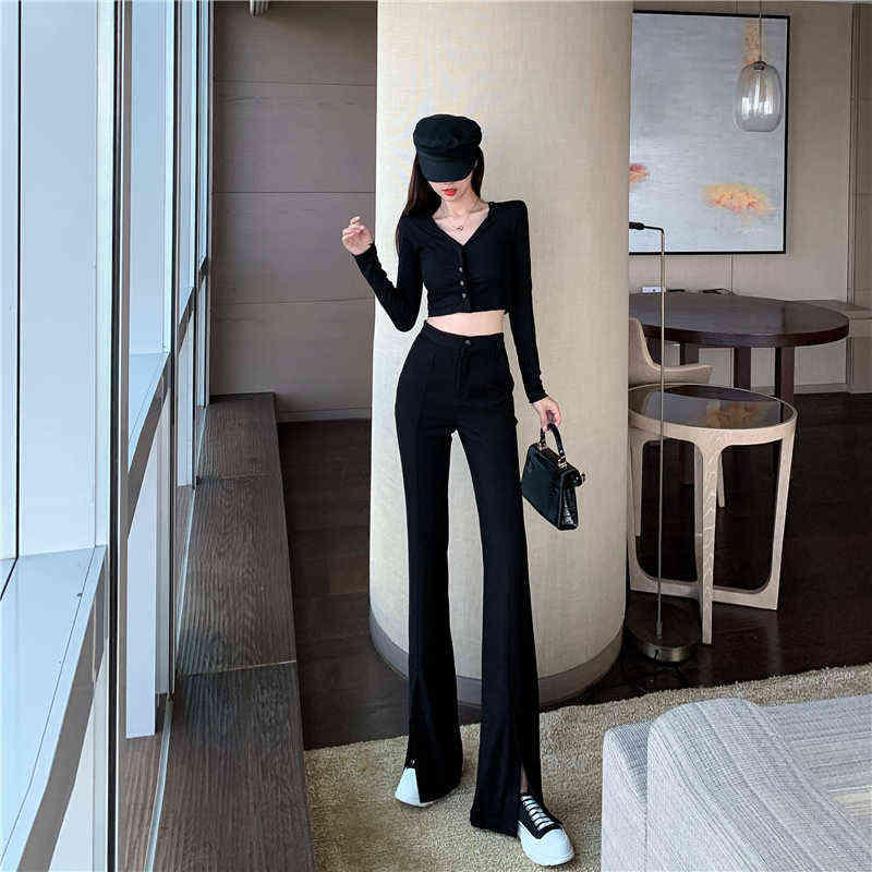 High Waist Pants Women Trousers Casual Office Lady Front Slit Elastic Waist Pencil Trousers Sexy Ladies Skinny Pants Workwear 211112wtt