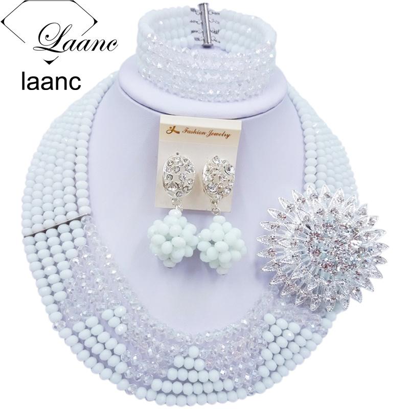 Earrings & Necklace Laanc Latest Nigerian Wedding African Beads Jewelry Set White Transparent Crystal And Bracelet Sets C6R4S006, Silver
Earrings & Necklace Laanc Latest Nigerian Wedding African Beads Jewelry Set White Transparent Crystal And Bracelet Sets C6R4S006, Silver