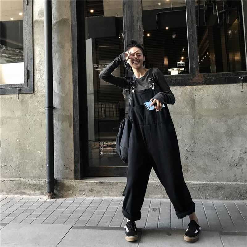 women Jumpsuits Spring age-reducing Harajuku Rompers high-waist wide-leg overalls jeans women's all-match trousers 210526