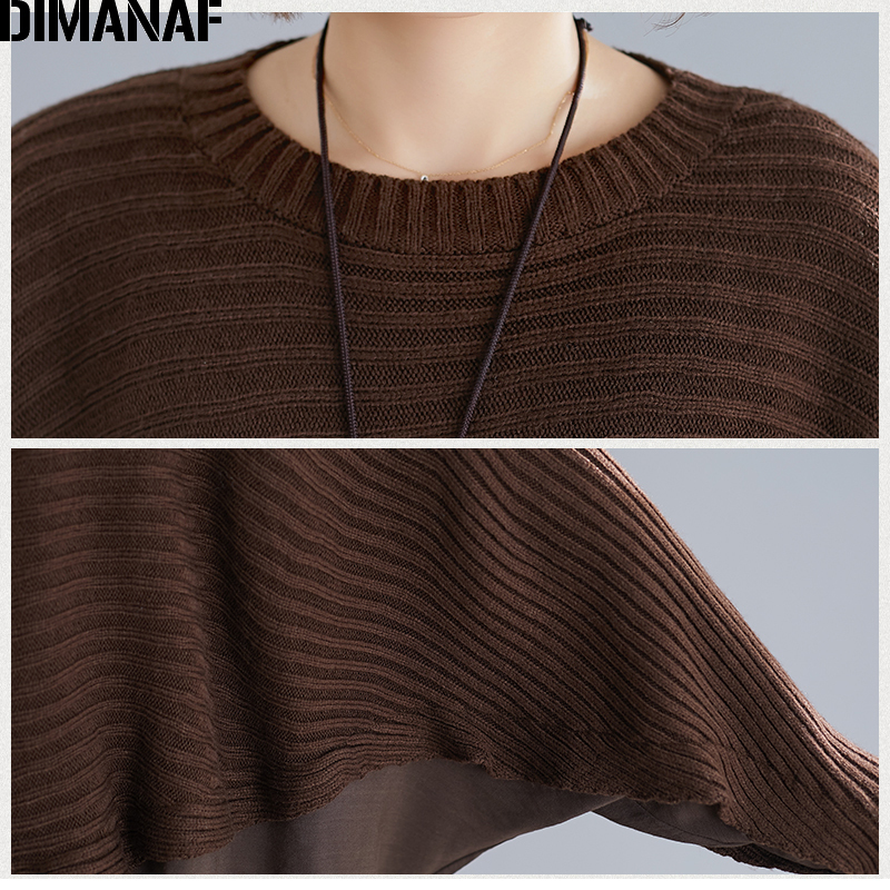 DIMANAF Oversize Autumn Women Sweater Knitting Pullovers Tops Plus Size Female Lady Fashion Casual Batwing Sleeve Basic Clothing 201017