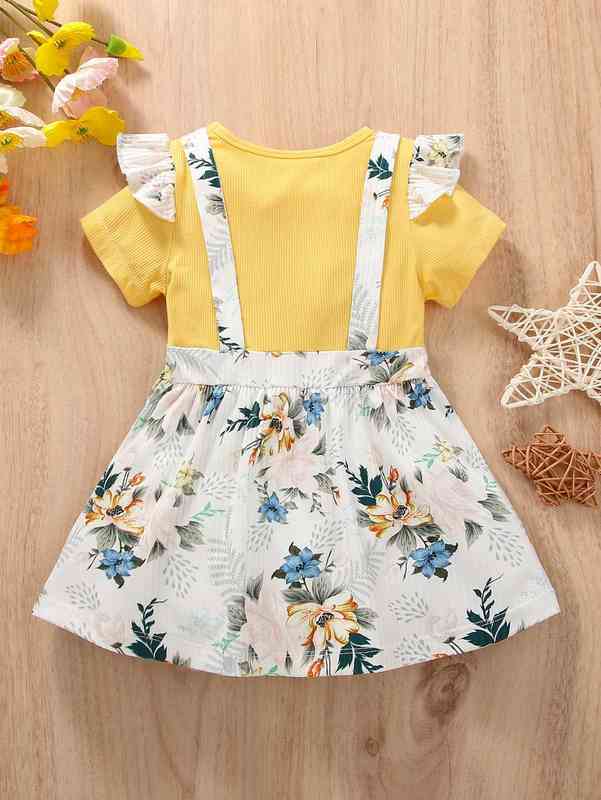 Baby Floral Print Ruffle Trim 2 In 1 Dress SHE